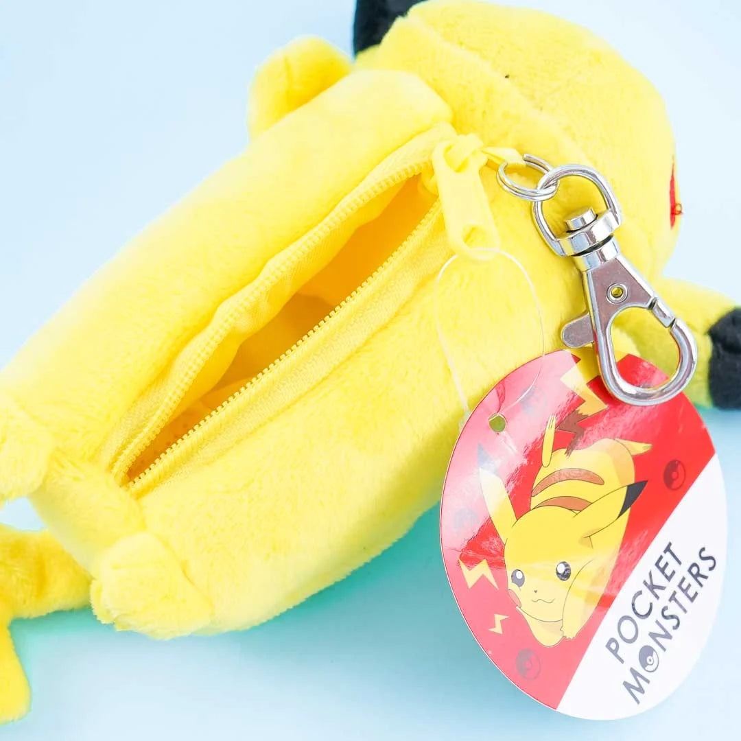 日本 Pikachu 寶貝皮卡丘毛絨拉鏈零錢包 匙扣