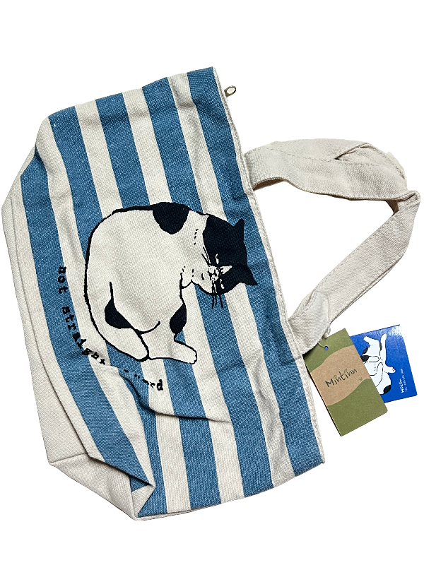 日本 貓橫紋便當收納袋環保袋Blue Cotton Cat Tote Bag