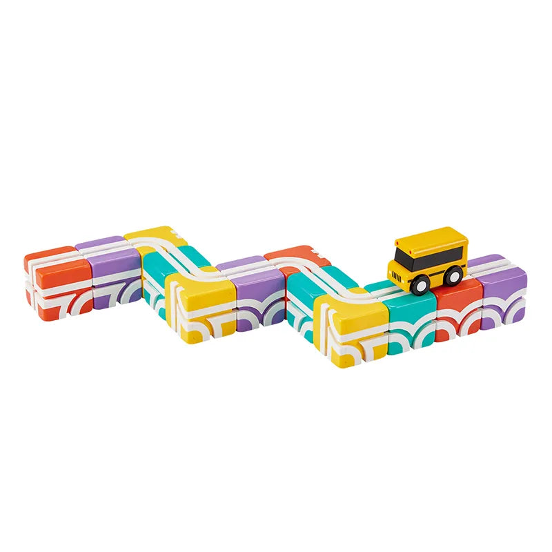 【Taiwan Qbi探索系列】1歲|快樂上學去:方塊堆疊組 13pcs (線上題卡版)Happy School Bus Stack and Stay Creative Blocks (Online Challenge Games)