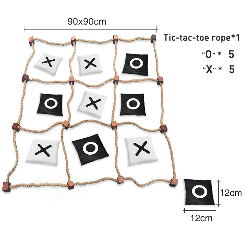 Giant tic-tac-toe bean bag throwing game set through three levels tic-tac-toe