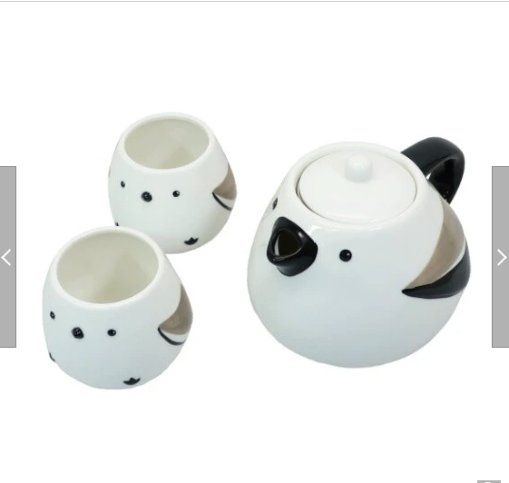 【日本】陶瓷茶具壺和杯子長尾山雀家族 Ceramic Tea Set Pot and Cups Long-tailed Tit Family San Art