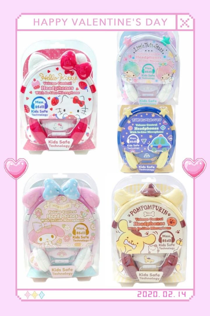 Genuine Sanrio child safety headphones with maximum volume control and line microphone (Cinnamoroll, Little Twin stars, The runabouts)