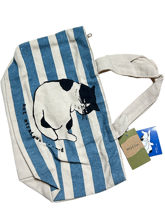 日本 貓橫紋便當收納袋環保袋Blue Cotton Cat Tote Bag