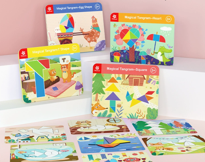 Pinwheel magnetic tangram teaching aids puzzle creative magnetic stickers [recommended for 3 to 6 years old]