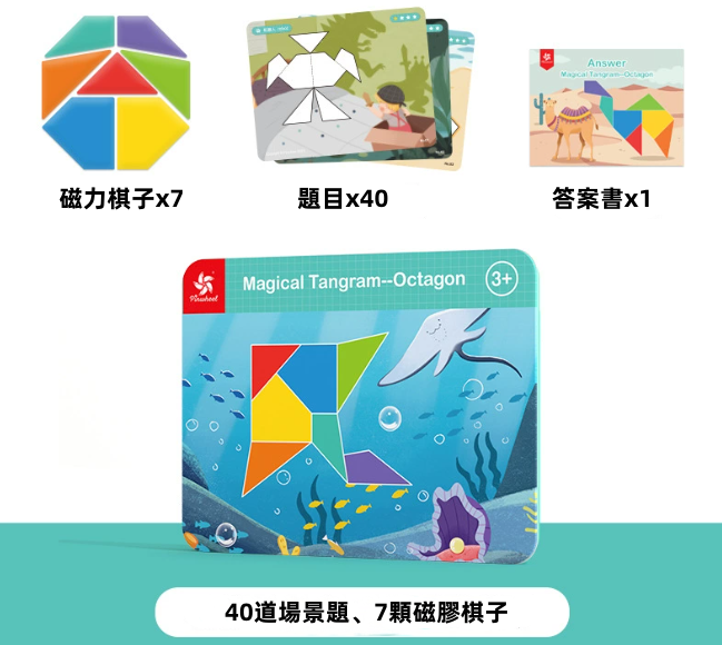 Pinwheel magnetic tangram teaching aids puzzle creative magnetic stickers [recommended for 3 to 6 years old]