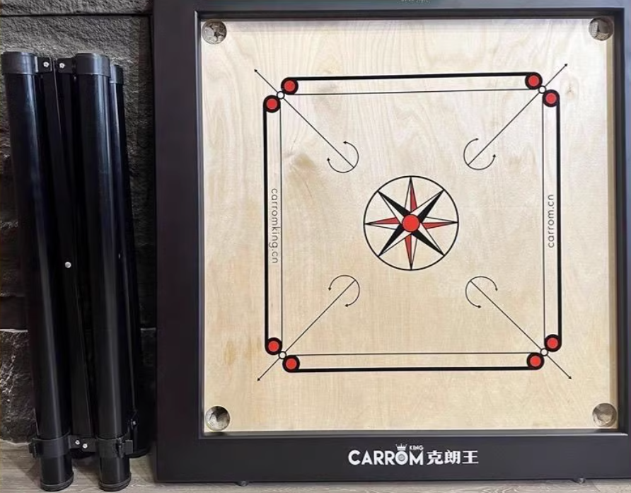 Competition Chess CARROM Set with Foldable Table Legs Battle Game 90*90 CM +19 Chess