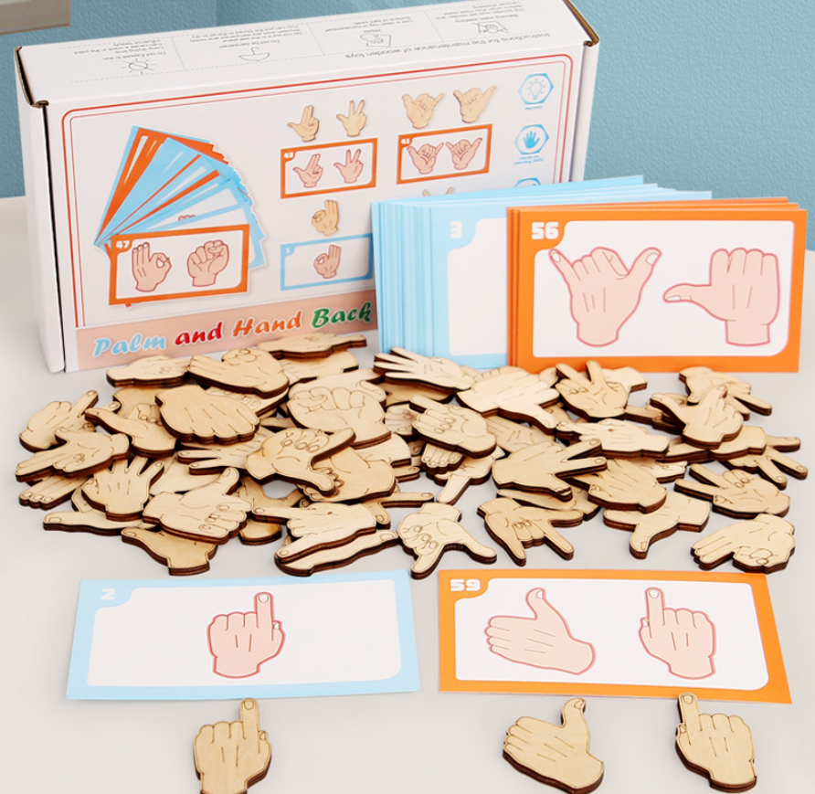 木製手眼協調手勢拼圖 親子互動桌遊