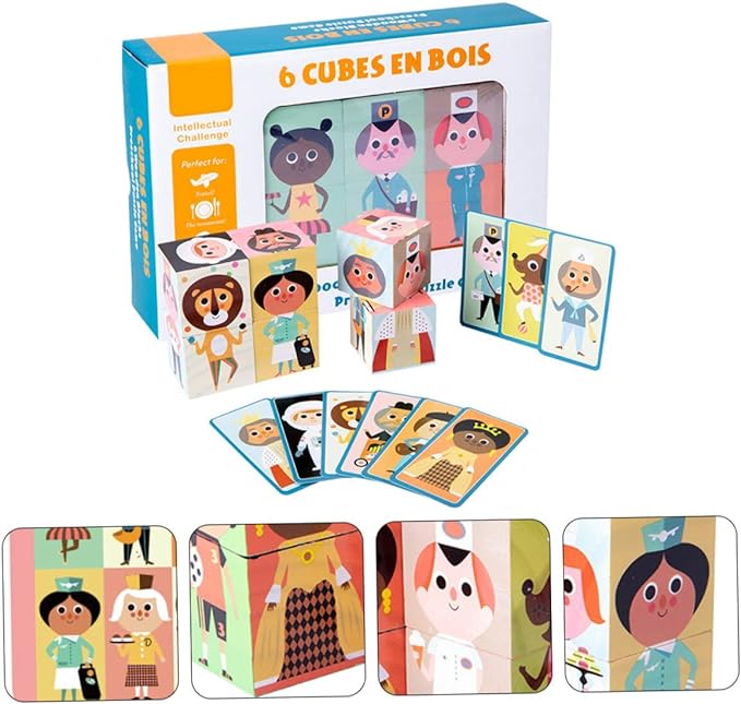 Educational Toys Cognitive Wooden Cube Game - Learning Industry and Role Play Matching Educational Toys