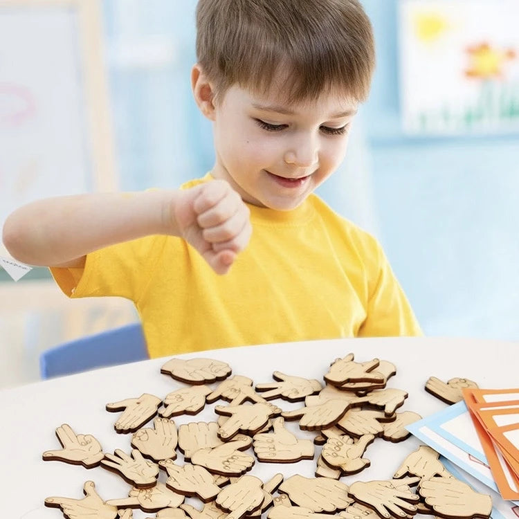 木製手眼協調手勢拼圖 親子互動桌遊