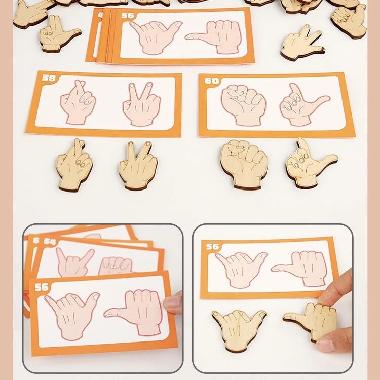 木製手眼協調手勢拼圖 親子互動桌遊