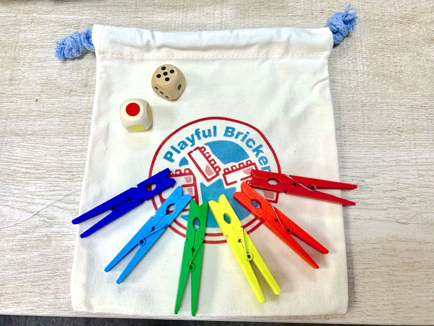 六色積木教材包（六色衣夾+六色木骰+木數字骰）