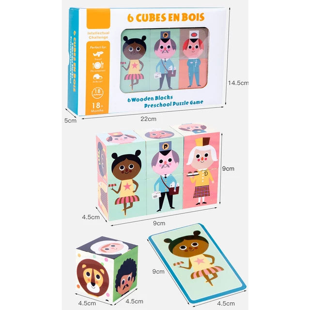 Educational Toys Cognitive Wooden Cube Game - Learning Industry and Role Play Matching Educational Toys